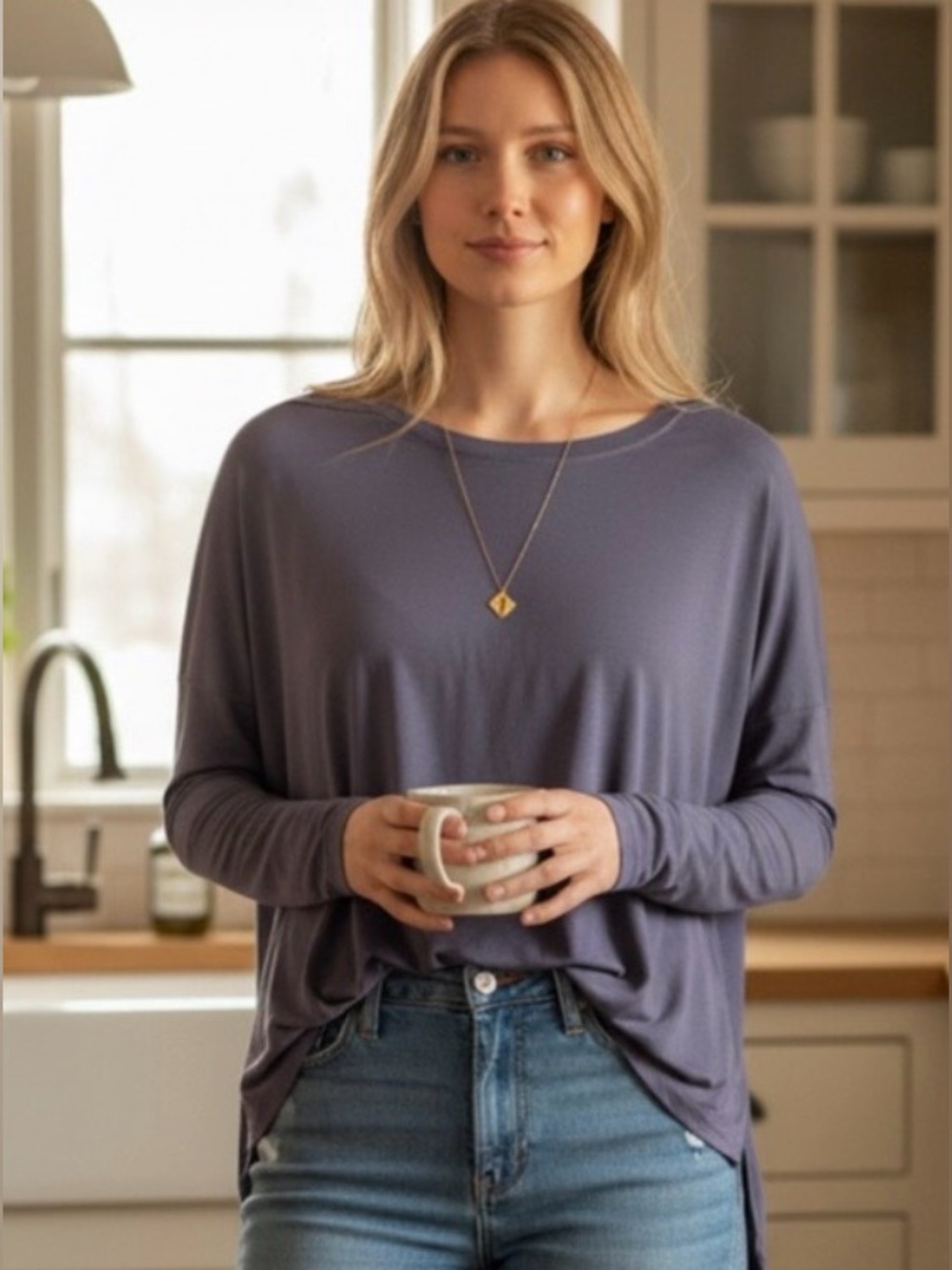 MPG Lavender dusty purple Long Sleeve Relaxed Tee S M